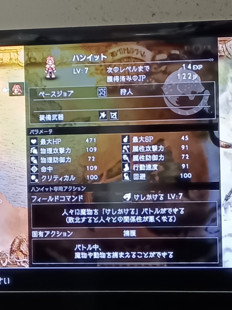 ハンイットのレベル7のステータス画面